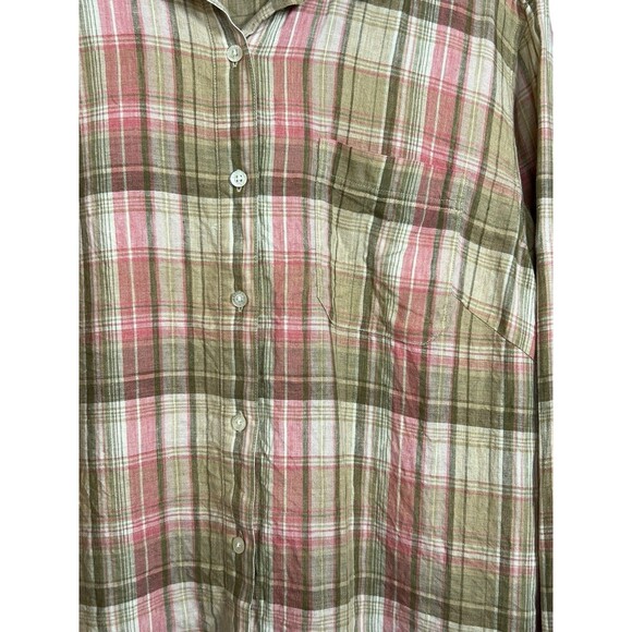 Lauren Ralph Lauren Womens Green/Pink Plaid Linen Button down Shirt Size 2X - Picture 2 of 8